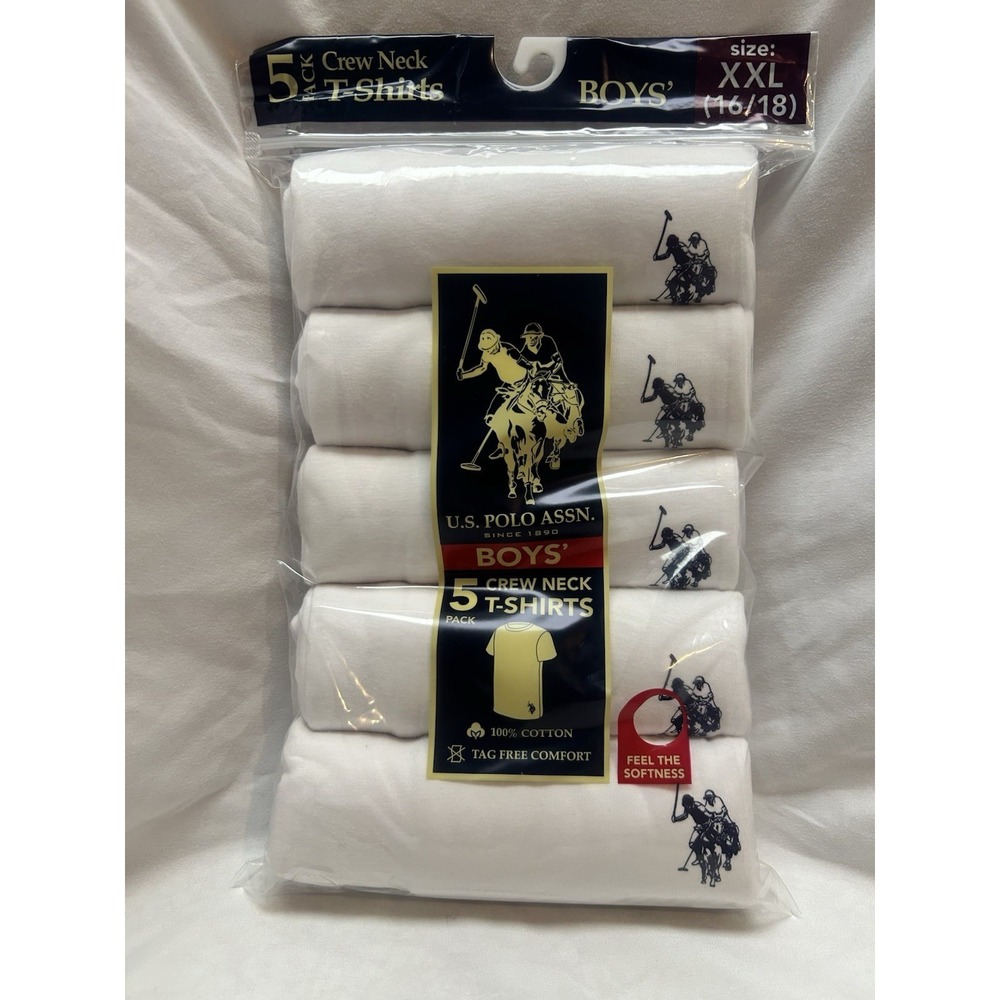 U.S. Polo Assn. Boys Tagless Cotton White Crew Neck T-Shirt 5-pack XXL Classic
